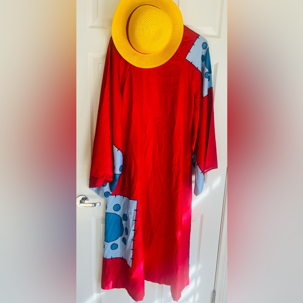 Monkey D Luffy Costume Yellow Hat Red Blue Kimono one piece anime cosplay belt